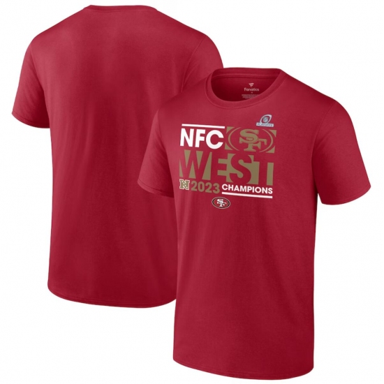 Men's San Francisco 49ers Scarlet 2023 NFC West Division Champions Conquer T-Shirt - Ujersey Shop