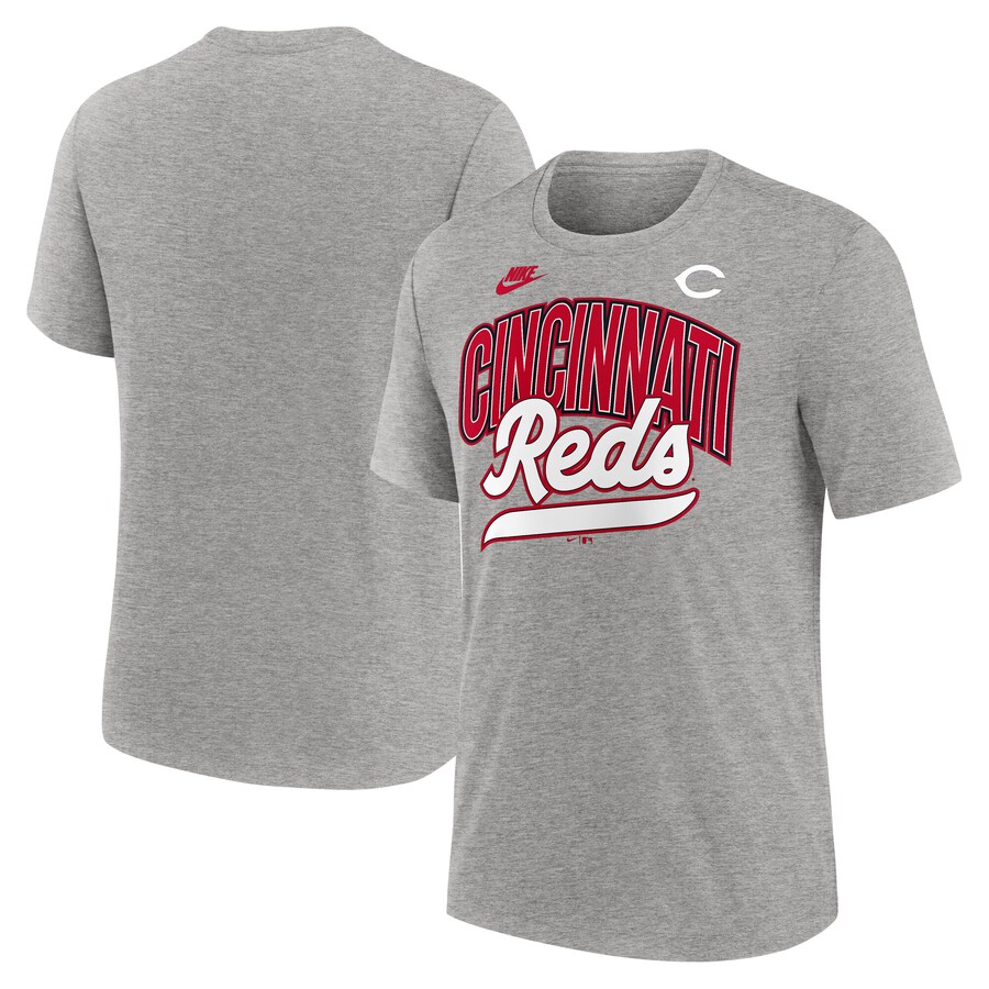 Men's Cincinnati Reds Nike Heather Gray Cooperstown Collection Retro Tri-Blend T-Shirt - Ujersey Shop