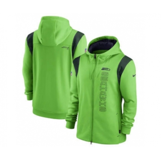 Men's Seattle Seahawks 2021 Neon Green Sideline Team Performance Full-Zip Hoodie - Ujersey Shop