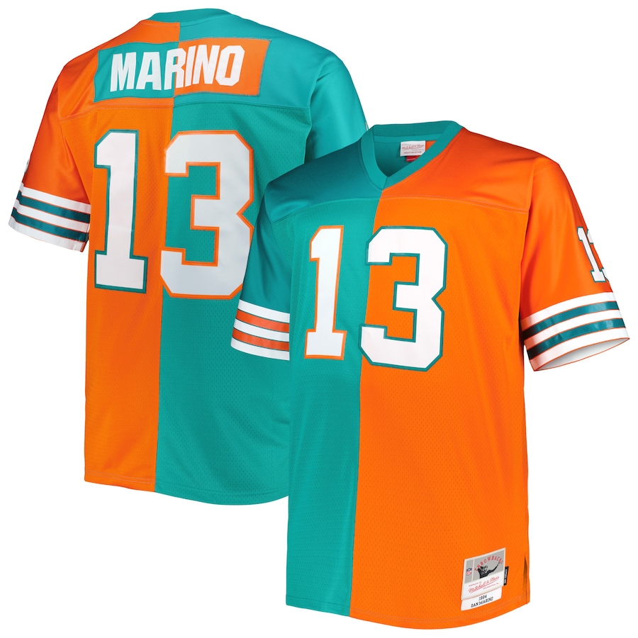 Men's Miami Dolphins Dan Marino Mitchell & Ness Aqua/Orange Big & Tall Split Legacy Retired Player Replica Jersey - Ujersey Shop