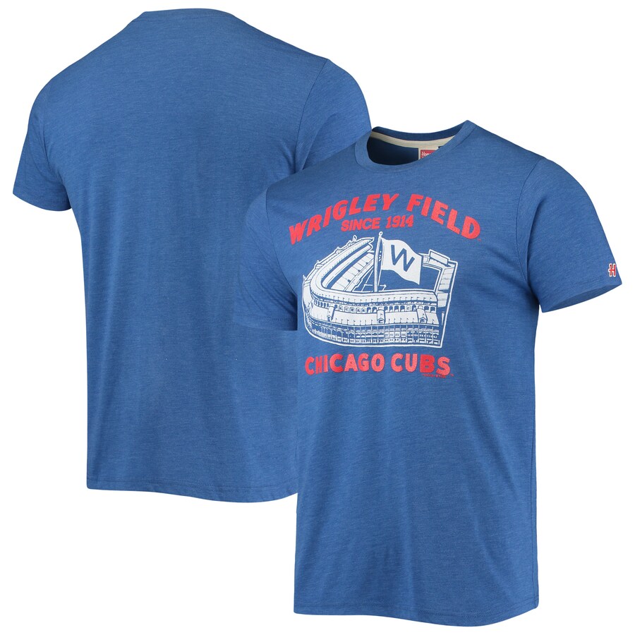 Men's Chicago Cubs Homage Heathered Royal Wrigley Field Tri-Blend T-Shirt - Ujersey Shop