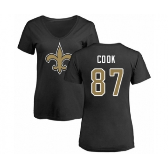 Football Women's New Orleans Saints #87 Jared Cook Black Name & Number Logo Slim Fit T-Shirt - Ujersey Shop