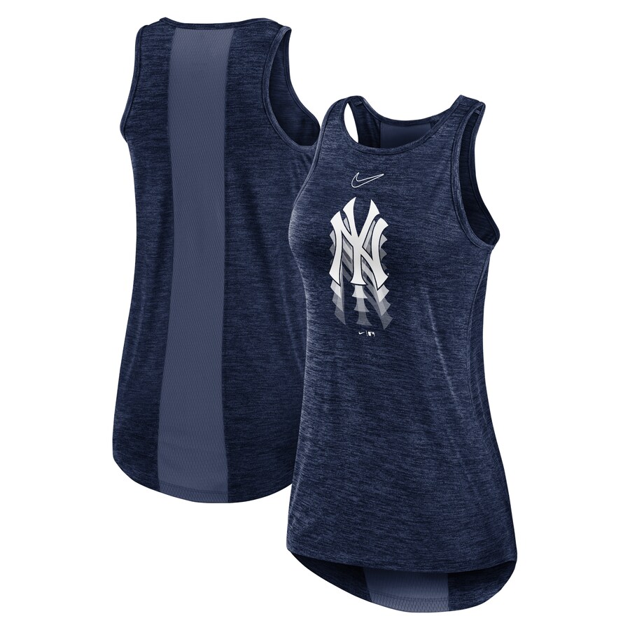 Women's New York Yankees Nike Navy Logo Fade High Neck Performance Tank Top - Ujersey Shop