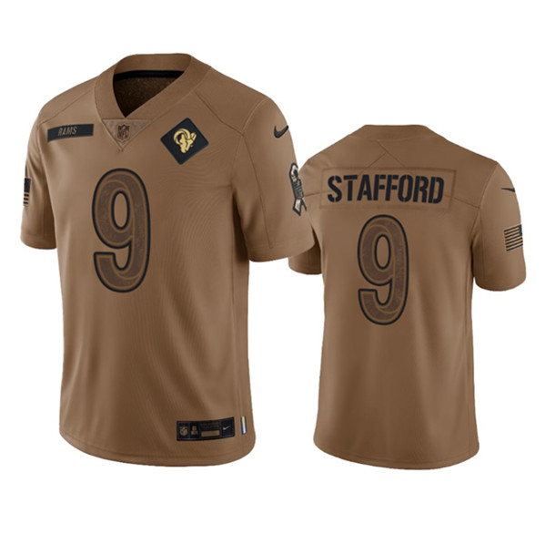 Men's Los Angeles Rams #9 Matthew Stafford 2023 Brown Salute To Service Limited Football Stitched Jersey - Ujersey Shop