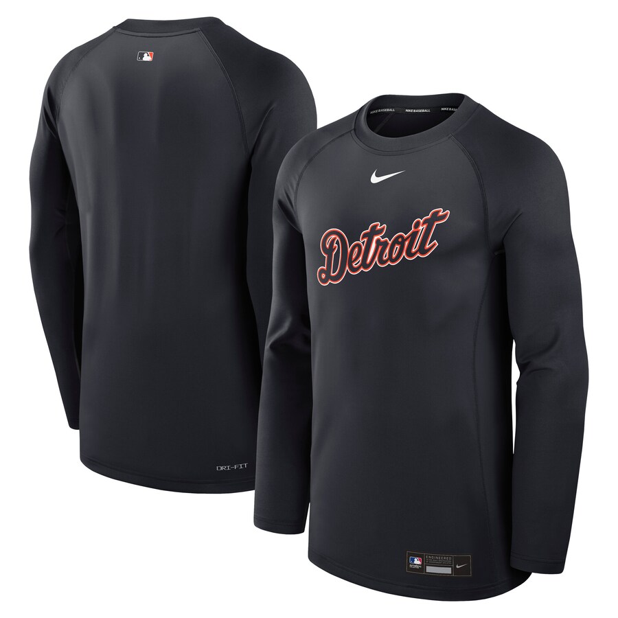 Men's Detroit Tigers Nike Navy Authentic Collection Game Time Raglan Performance Long Sleeve T-Shirt - Ujersey Shop