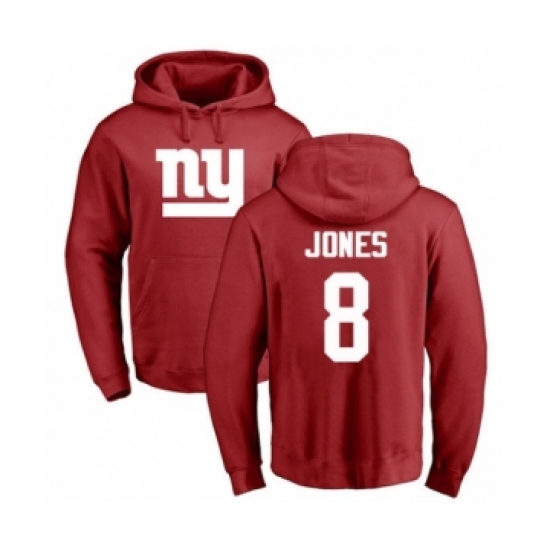 Football New York Giants #8 Daniel Jones Red Name & Number Logo Pullover Hoodie - Ujersey Shop