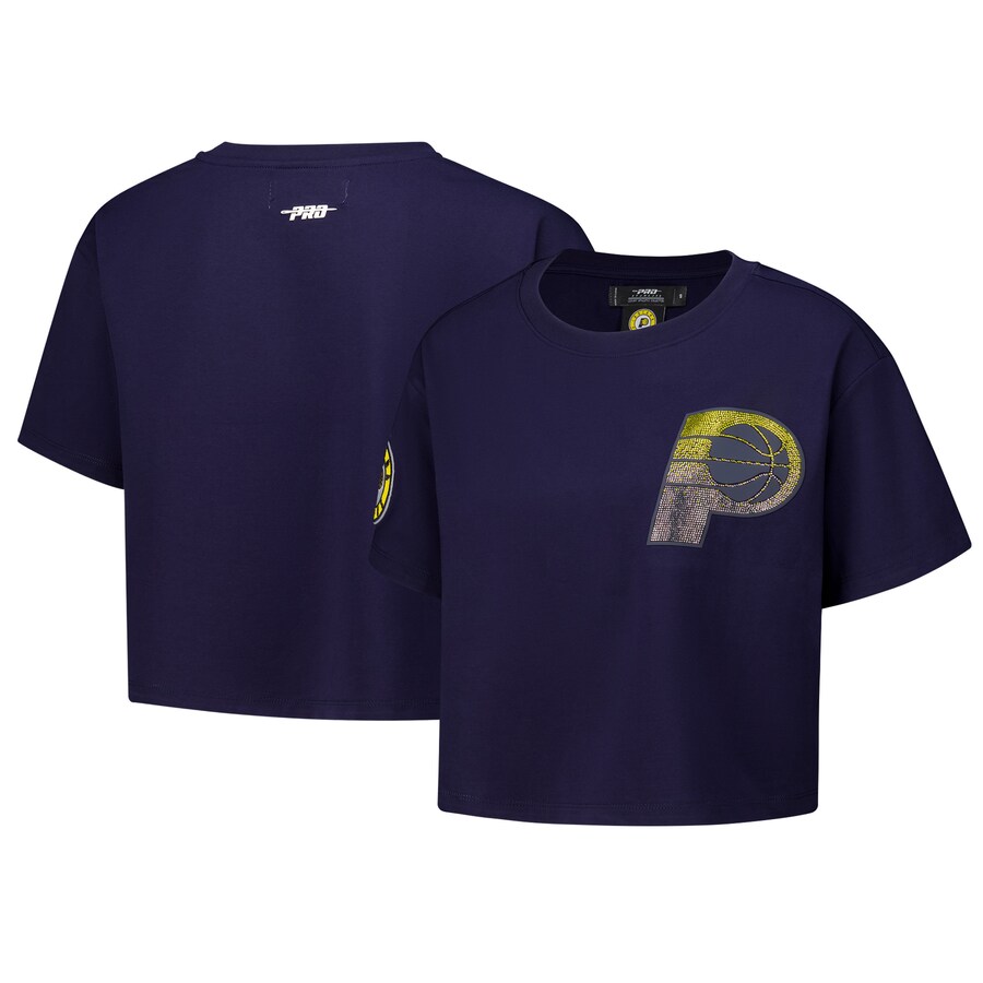 Women's Indiana Pacers Pro Standard Navy Jewels Boxy Cropped T-Shirt - Ujersey Shop