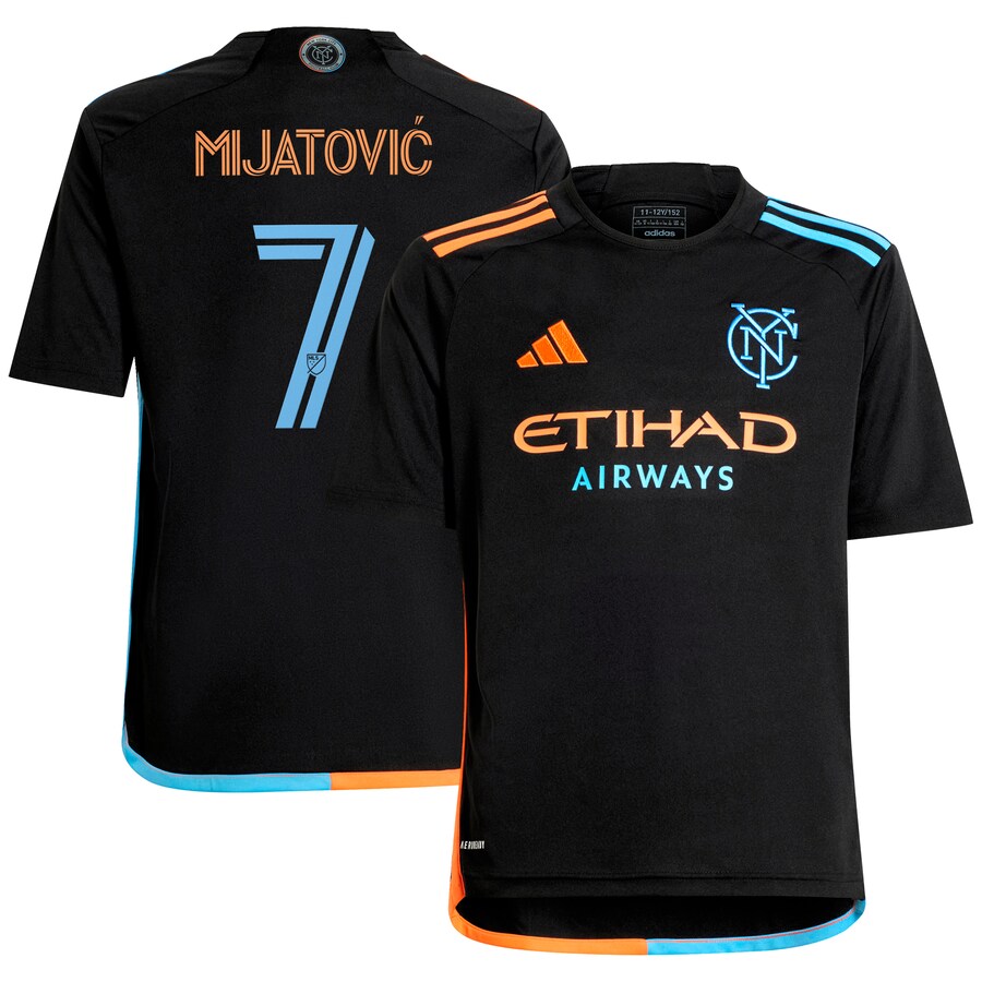 Youth New York City FC Jovan Mijatović adidas Black 2024 24/7 Kit Replica Player Jersey - Ujersey Shop