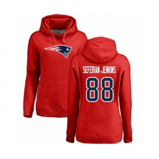 Football Women's New England Patriots #88 Austin Seferian-Jenkins Red Name & Number Logo Pullover Hoodie - Ujersey Shop