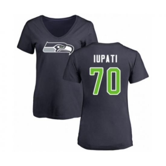 Football Women's Seattle Seahawks #70 Mike Iupati Navy Blue Name & Number Logo T-Shirt - Ujersey Shop
