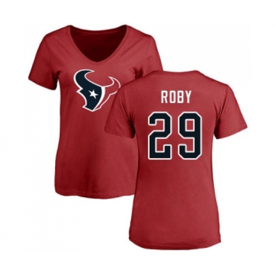 Football Women's Houston Texans #29 Bradley Roby Red Name & Number Logo T-Shirt - Ujersey Shop