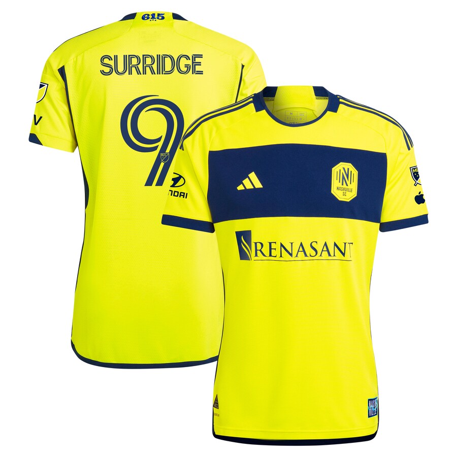 Men's Nashville SC Sam Surridge adidas Yellow 2024 The 615 Kit Authentic Player Jersey - Ujersey Shop