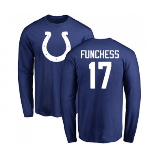 Football Indianapolis Colts #17 Devin Funchess Royal Blue Name & Number Logo Long Sleeve T-Shirt - Ujersey Shop