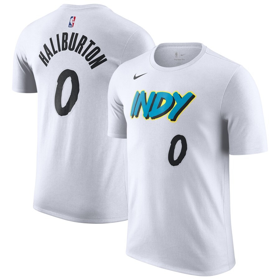 Men's Indiana Pacers Tyrese Haliburton Nike White 2024/25 City Edition Name & Number T-Shirt - Ujersey Shop