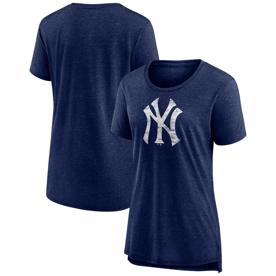 Women's New York Yankees Navy Weathered Official Logo Tri-Blend T-Shirt - Ujersey Shop