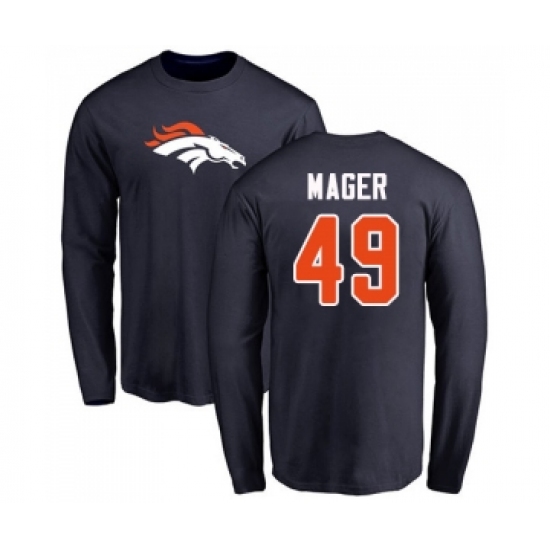 Football Denver Broncos #49 Craig Mager Navy Blue Name & Number Logo Long Sleeve T-Shirt - Ujersey Shop