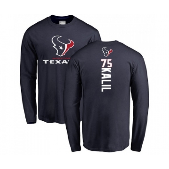 Football Houston Texans #75 Matt Kalil Navy Blue Backer Long Sleeve T-Shirt - Ujersey Shop