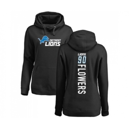 Football Women's Detroit Lions #90 Trey Flowers Black Backer Pullover Hoodie - Ujersey Shop