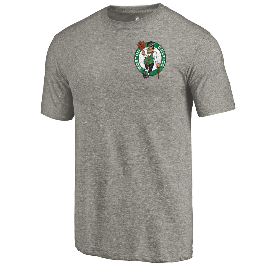 Men's Boston Celtics Gray Primary Logo Left Chest Distressed Tri-Blend T-Shirt - Ujersey Shop