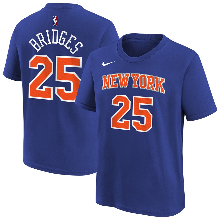 Youth New York Knicks Mikal Bridges Nike Blue Icon Name & Number T-Shirt - Ujersey Shop