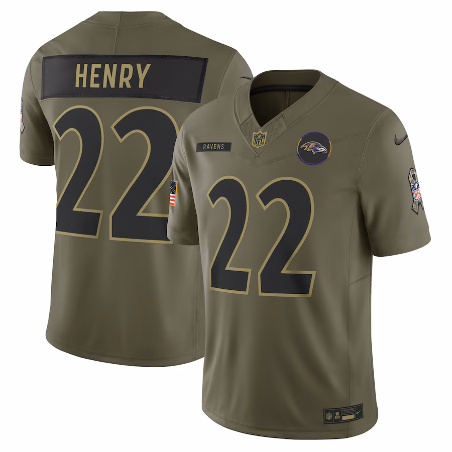 Men's Baltimore Ravens Derrick Henry Nike Olive 2025 Salute to Service Limited Jersey - Ujersey Shop