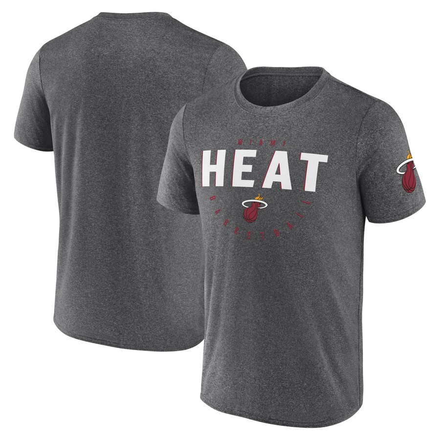 Men's Miami Heat Heather Charcoal Block Practice Performance T-Shirt - Ujersey Shop