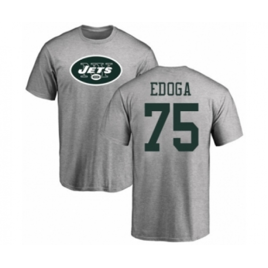 Football New York Jets #75 Chuma Edoga Ash Name & Number Logo T-Shirt - Ujersey Shop