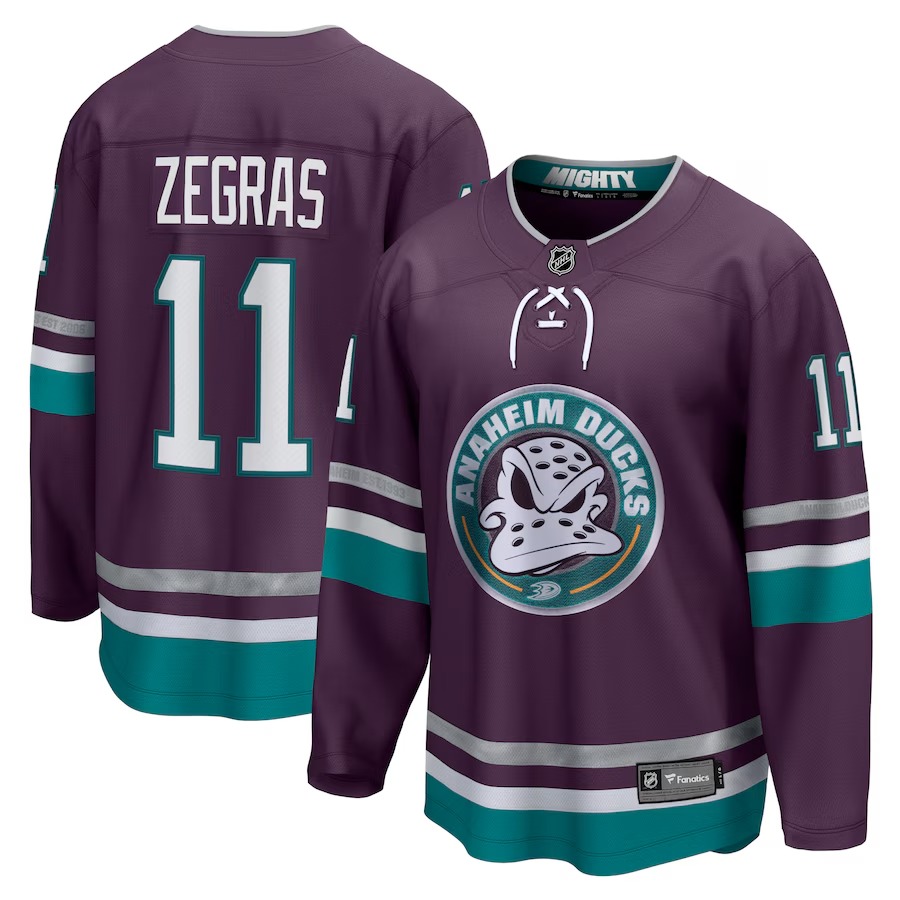 Men's Anaheim Ducks Trevor Zegras Fanatics Purple 30th Anniversary Premier Breakaway Jersey - Ujersey Shop