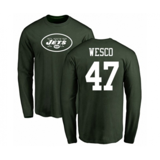 Football New York Jets #47 Trevon Wesco Green Name & Number Logo Long Sleeve T-Shirt - Ujersey Shop