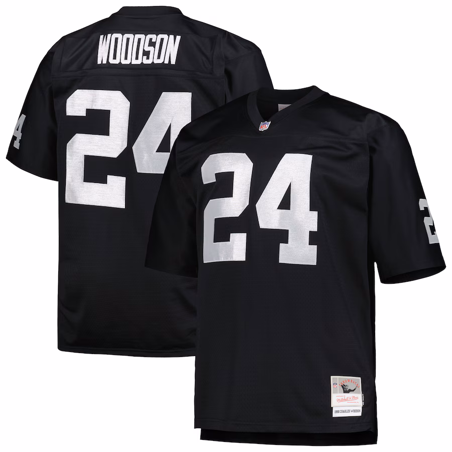 Men's Las Vegas Raiders Charles Woodson Mitchell & Ness Black Big & Tall 1998 Retired Player Replica Jersey - Ujersey Shop