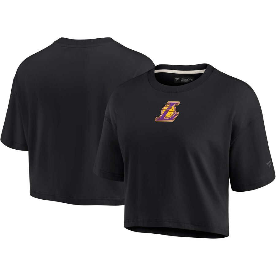 Women's Los Angeles Lakers Fanatics Black Elements Super Soft Boxy Cropped T-Shirt - Ujersey Shop