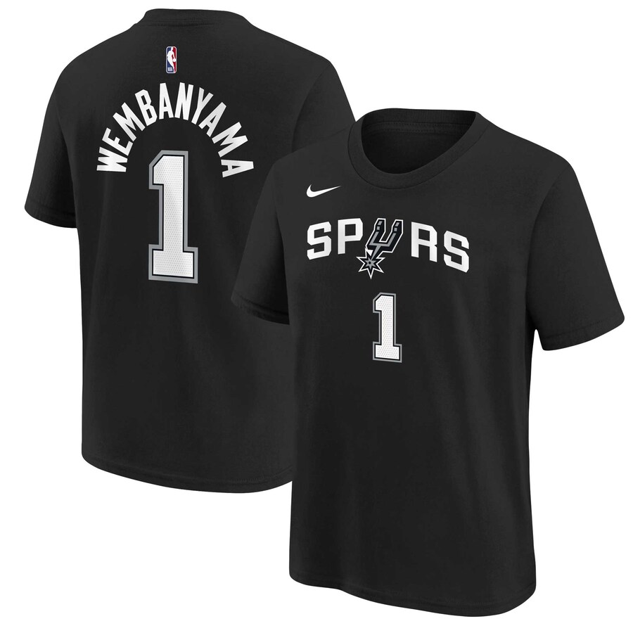 Youth San Antonio Spurs Victor Wembanyama Black Icon Name & Number T-Shirt - Ujersey Shop