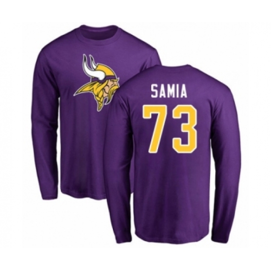 Football Minnesota Vikings #73 Dru Samia Purple Name & Number Logo Long Sleeve T-Shirt - Ujersey Shop