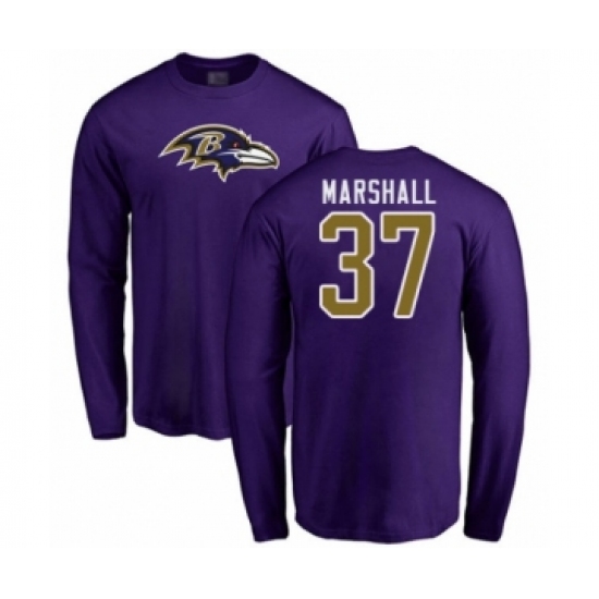 Football Baltimore Ravens #37 Iman Marshall Purple Name & Number Logo Long Sleeve T-Shirt - Ujersey Shop