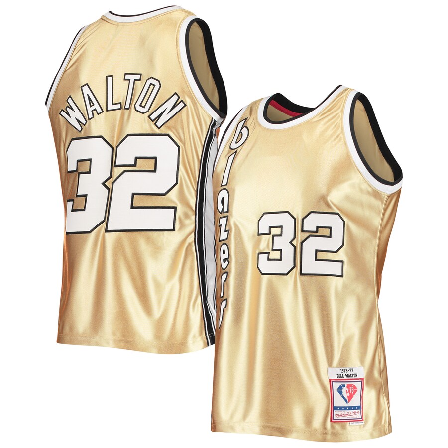 Men's Portland Trail Blazers Bill Walton Gold Mitchell & Ness 75th Anniversary 1976/77 Hardwood Classics Swingman Jersey - Ujersey Shop