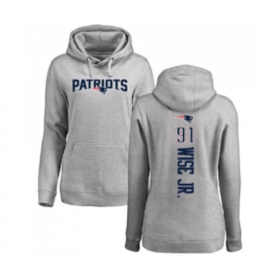 Football Women's New England Patriots #91 Deatrich Wise Jr Ash Backer Pullover Hoodie - Ujersey Shop