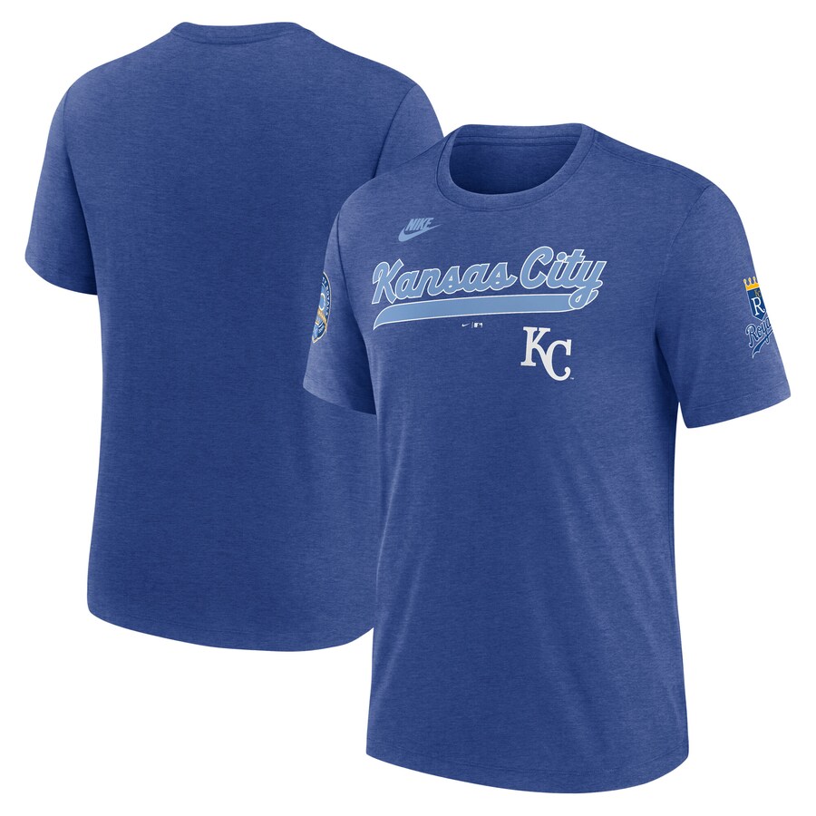 Men's Kansas City Royals Nike Heather Royal Cooperstown Collection Eras Tri-Blend T-Shirt - Ujersey Shop