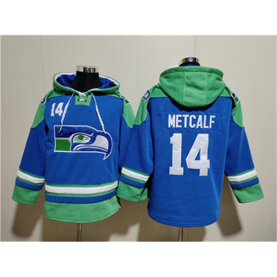 Men's Seattle Seahawks #14 DK Metcalf Ageless Must-Have Lace-Up Pullover Hoodie - Ujersey Shop