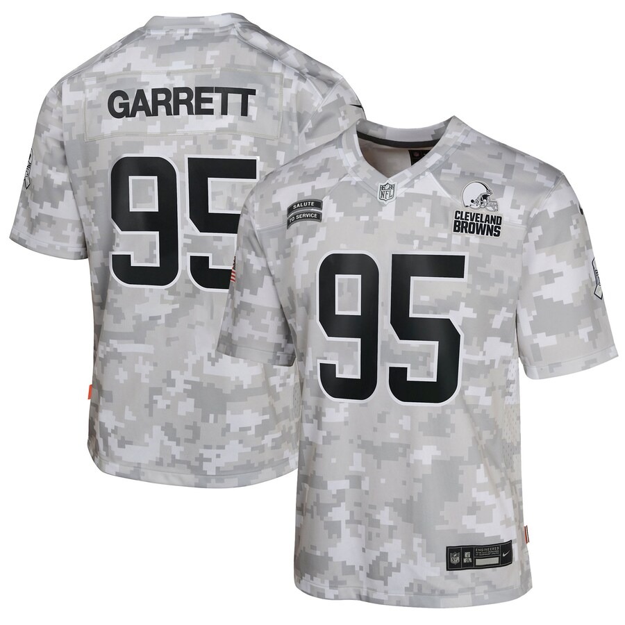 Youth Cleveland Browns Myles Garrett Nike Arctic Camo 2024 Salute to Service Game Jersey - Ujersey Shop