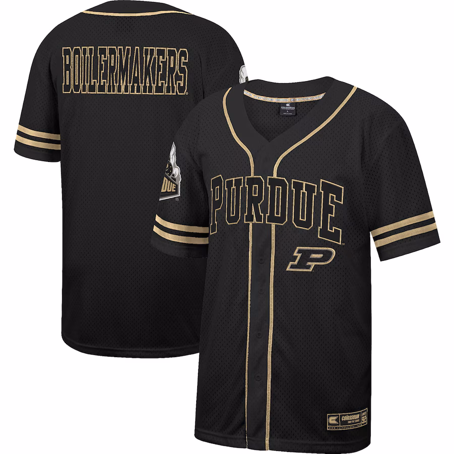 Men's Colosseum Black Purdue Boilermakers Free Spirited Mesh Button-Up Baseball Jersey - Ujersey Shop
