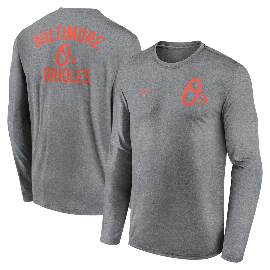 Men's Baltimore Orioles Nike Heather Charcoal 2-Hit Legend Performance Long Sleeve T-Shirt - Ujersey Shop