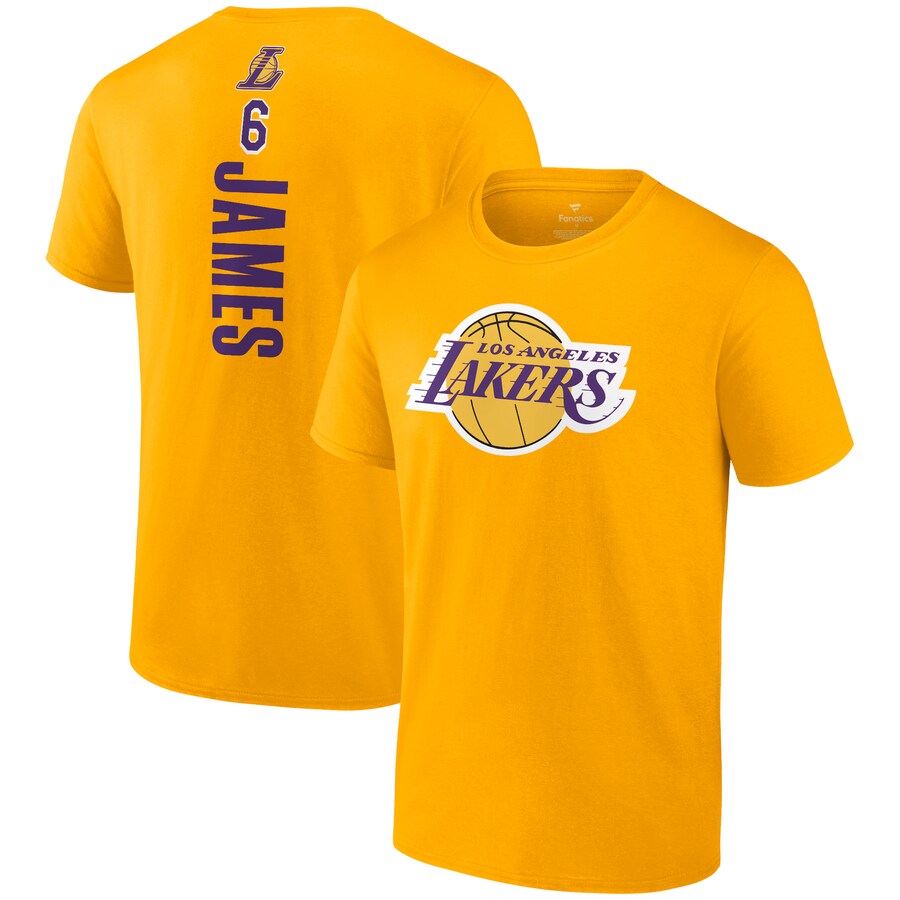 Men's Los Angeles Lakers LeBron James Fanatics Gold Playmaker Name & Number T-Shirt - Ujersey Shop