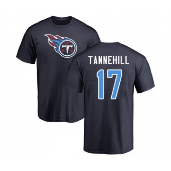 Football Tennessee Titans #17 Ryan Tannehill Navy Blue Name & Number Logo T-Shirt - Ujersey Shop