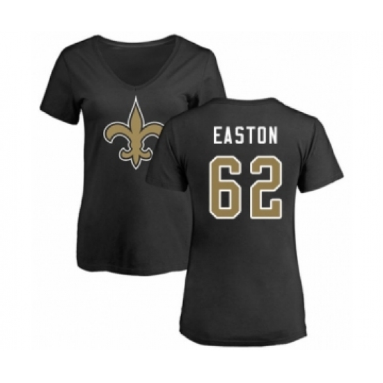 Football Women's New Orleans Saints #62 Nick Easton Black Name & Number Logo Slim Fit T-Shirt - Ujersey Shop