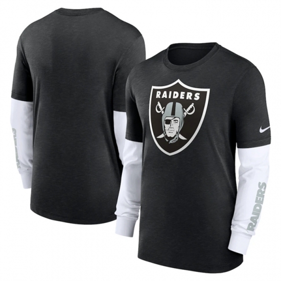 Men's Las Vegas Raiders Heather Black Slub Fashion Long Sleeve T Shirt - Ujersey Shop