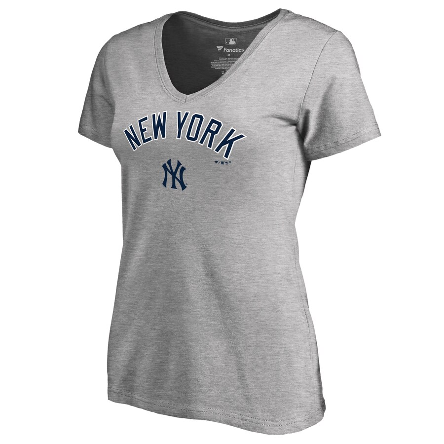 Women's New York Yankees Ash Team Lockup T-Shirt - Ujersey Shop