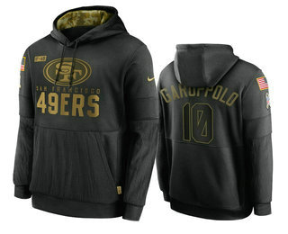 Men's San Francisco 49ers #10 Jimmy Garoppolo Black 2020 Salute To Service Sideline Performance Pullover Hoodie - Ujersey Shop