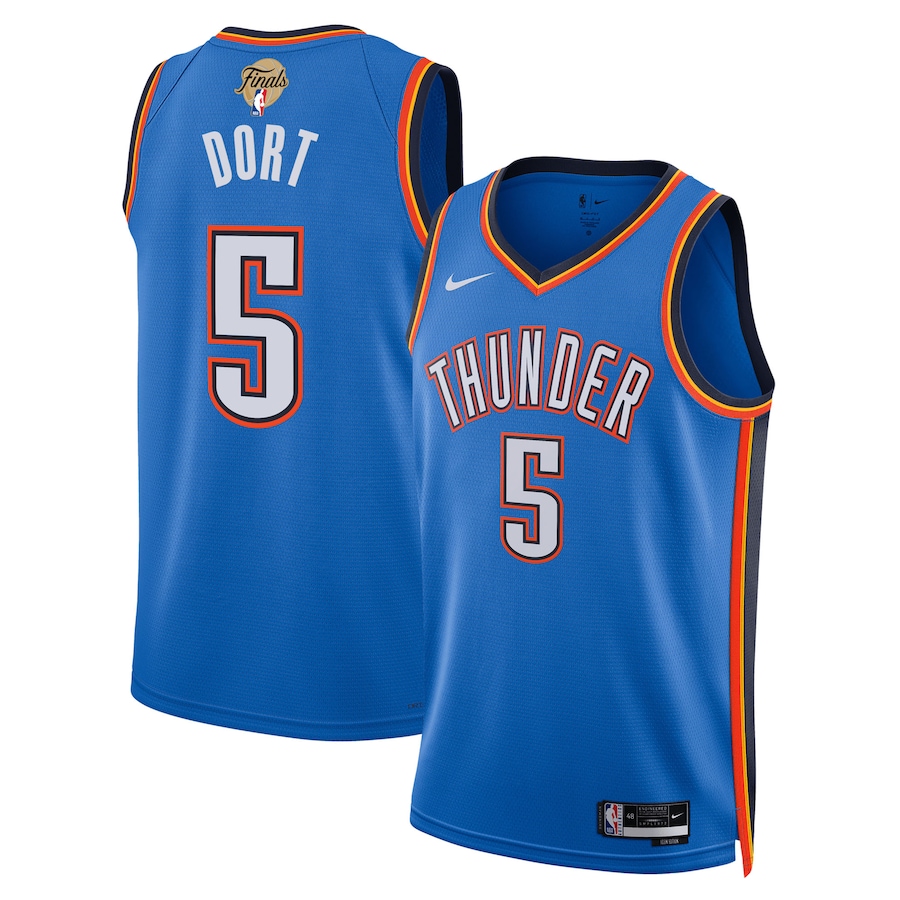 Unisex Oklahoma City Thunder Luguentz Dort Nike Blue 2025 NBA Finals Swingman Jersey - Icon Edition - Ujersey Shop