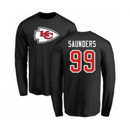Football Kansas City Chiefs #99 Khalen Saunders Black Name & Number Logo Long Sleeve T-Shirt - Ujersey Shop