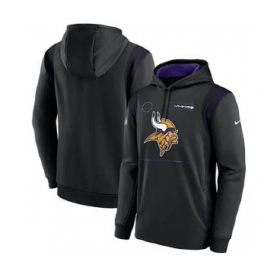 Men's Minnesota Vikings 2021 Black Sideline Logo Performance Pullover Hoodie - Ujersey Shop